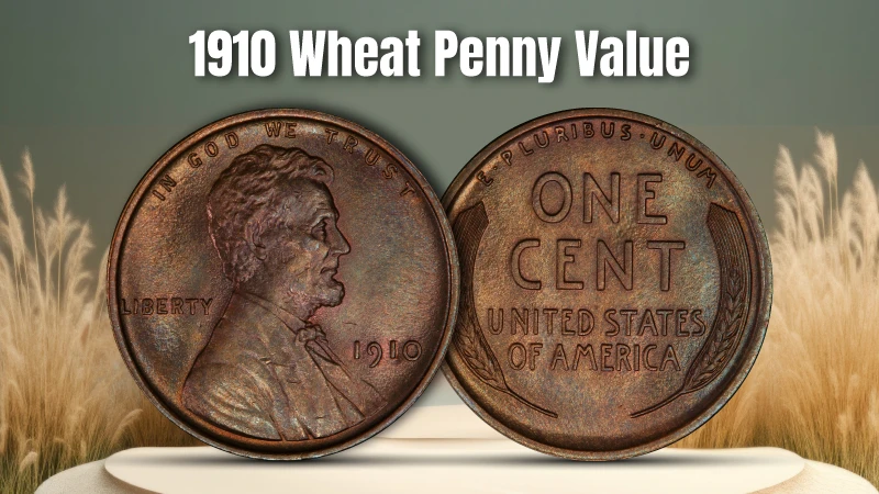 1910 wheat penny obverse and reverse showing Lincoln portrait and wheat stalk reverse design